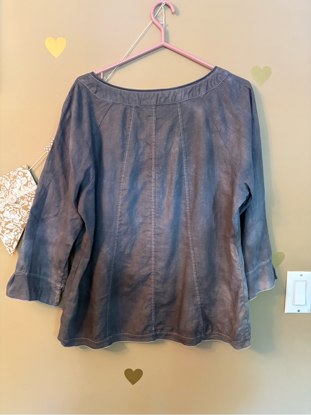 100% Linen Washed Tonal Gray Button-Front - Picture 9 of 9